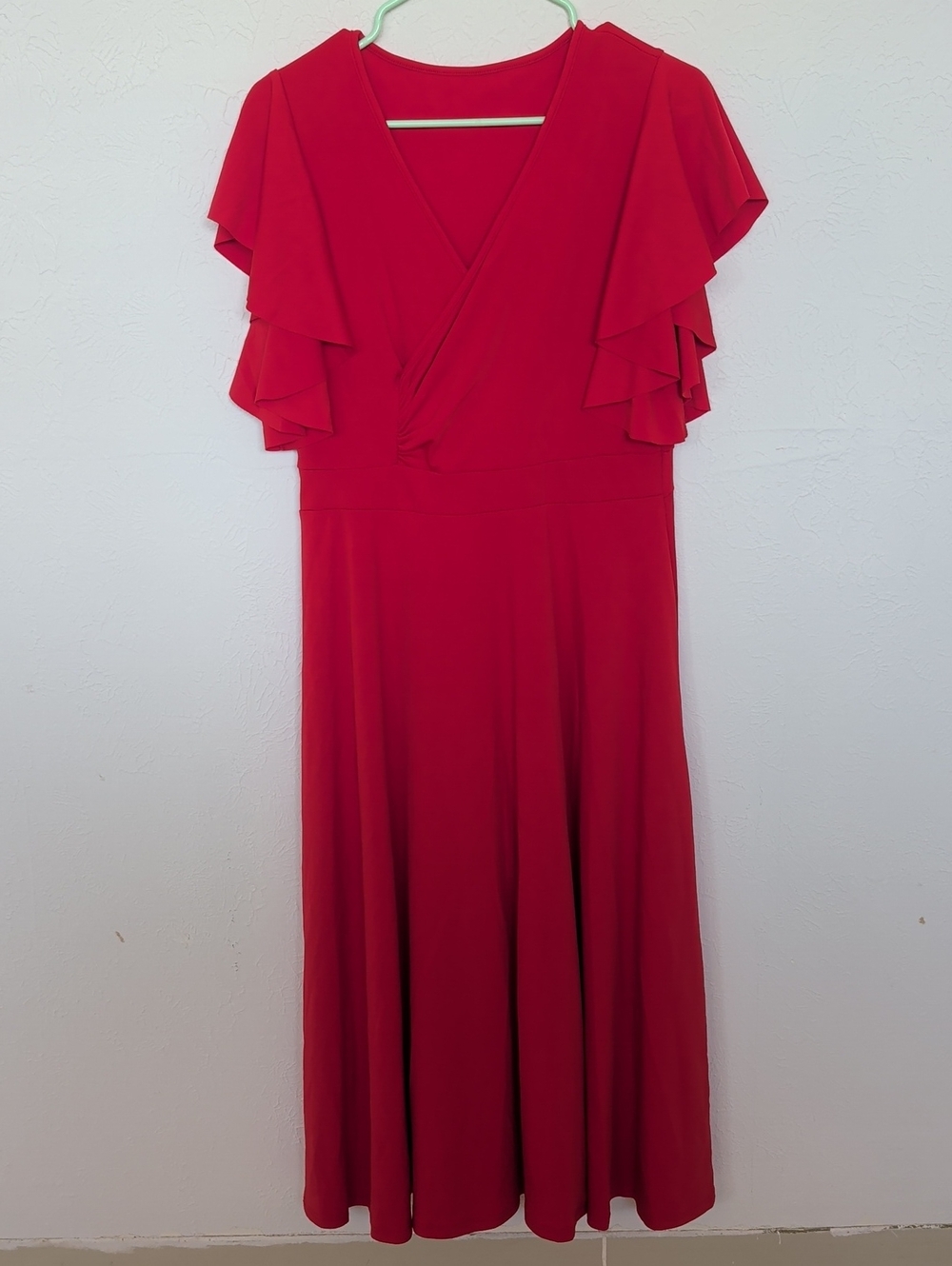 Red V-Neck Midi Dress
